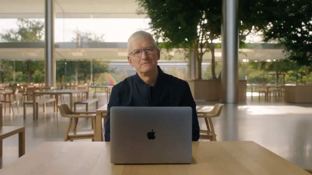 Tim Cook at Apple's "One more thing" event to reveal the M1 chip