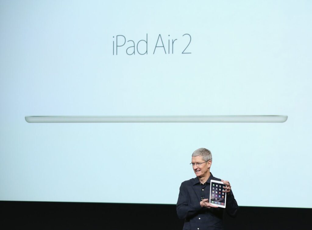 Tim Cook introducing the iPad Air 2 in 2014