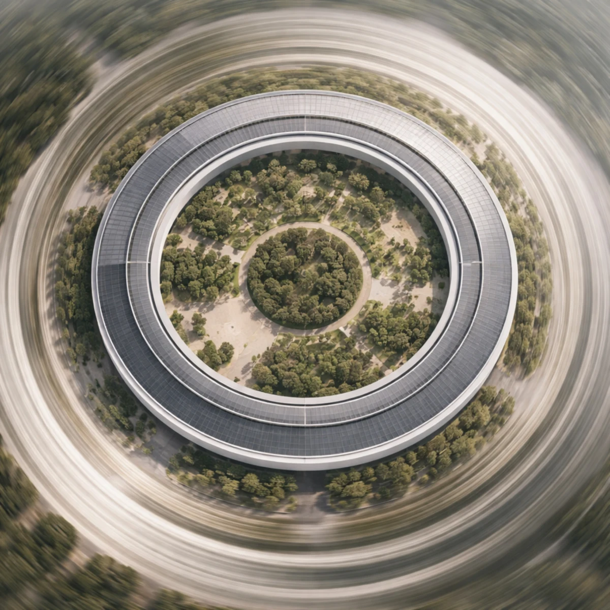 Aerial illustration of Apple Park’s ring-shaped campus