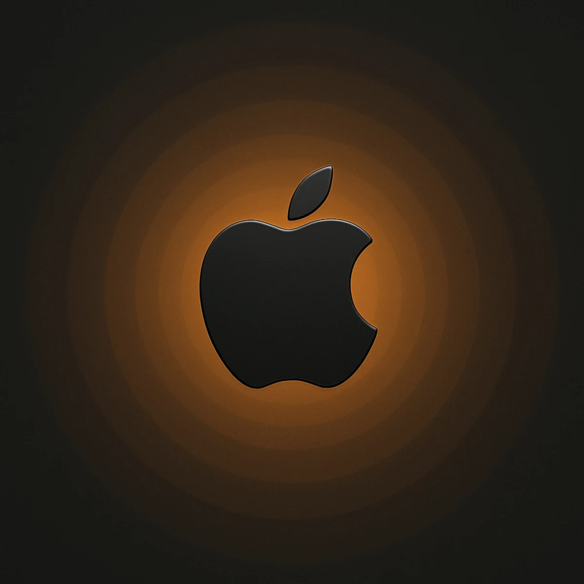 Black Apple logo surrounded by an amber glow