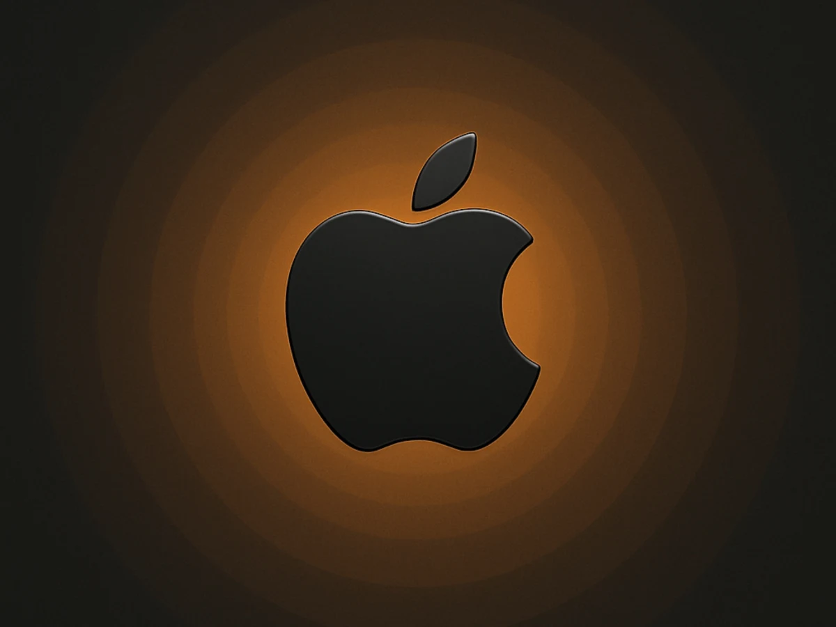 Black Apple logo surrounded by an amber glow
