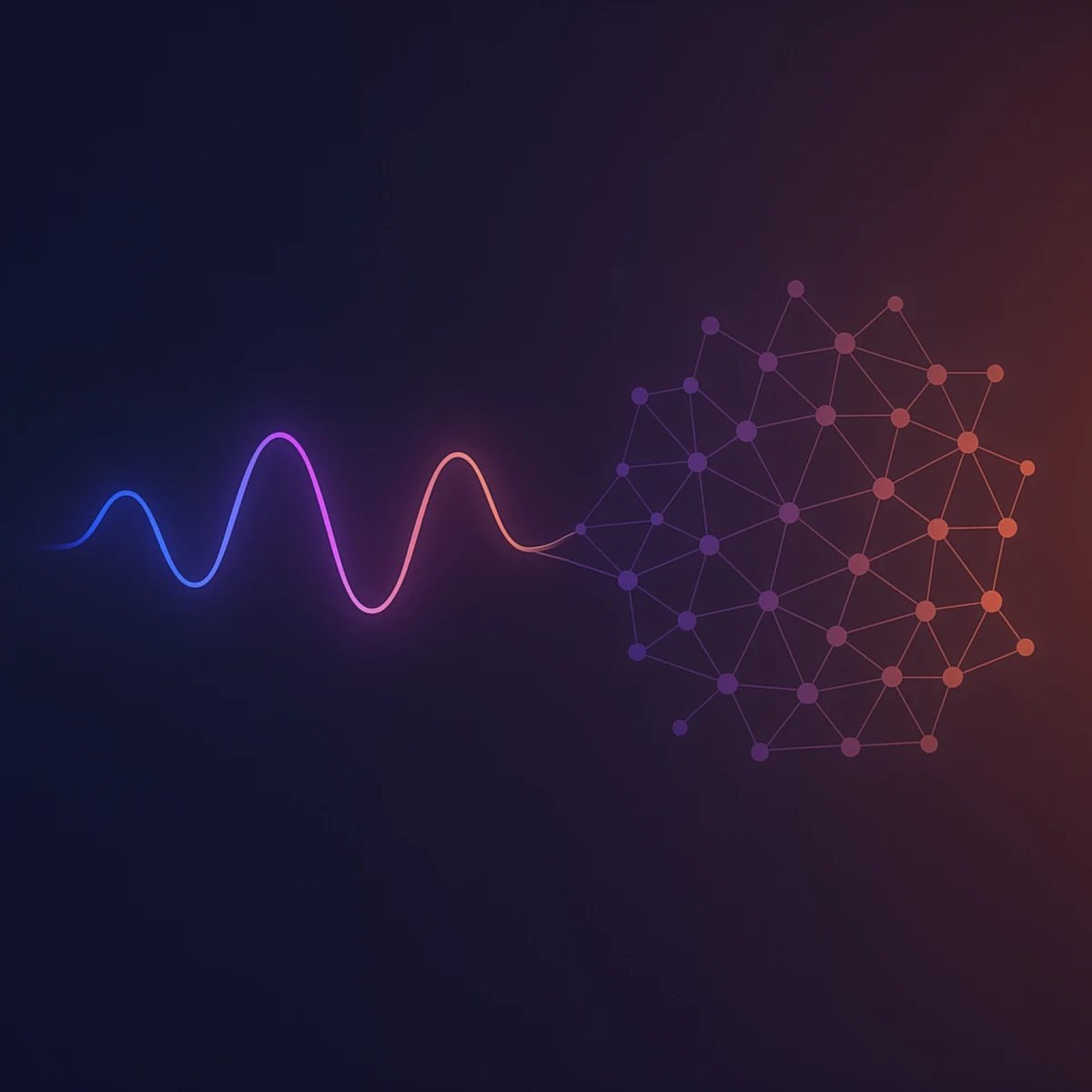 Apple logo beside Siri’s multicolor waveform and a network graphic