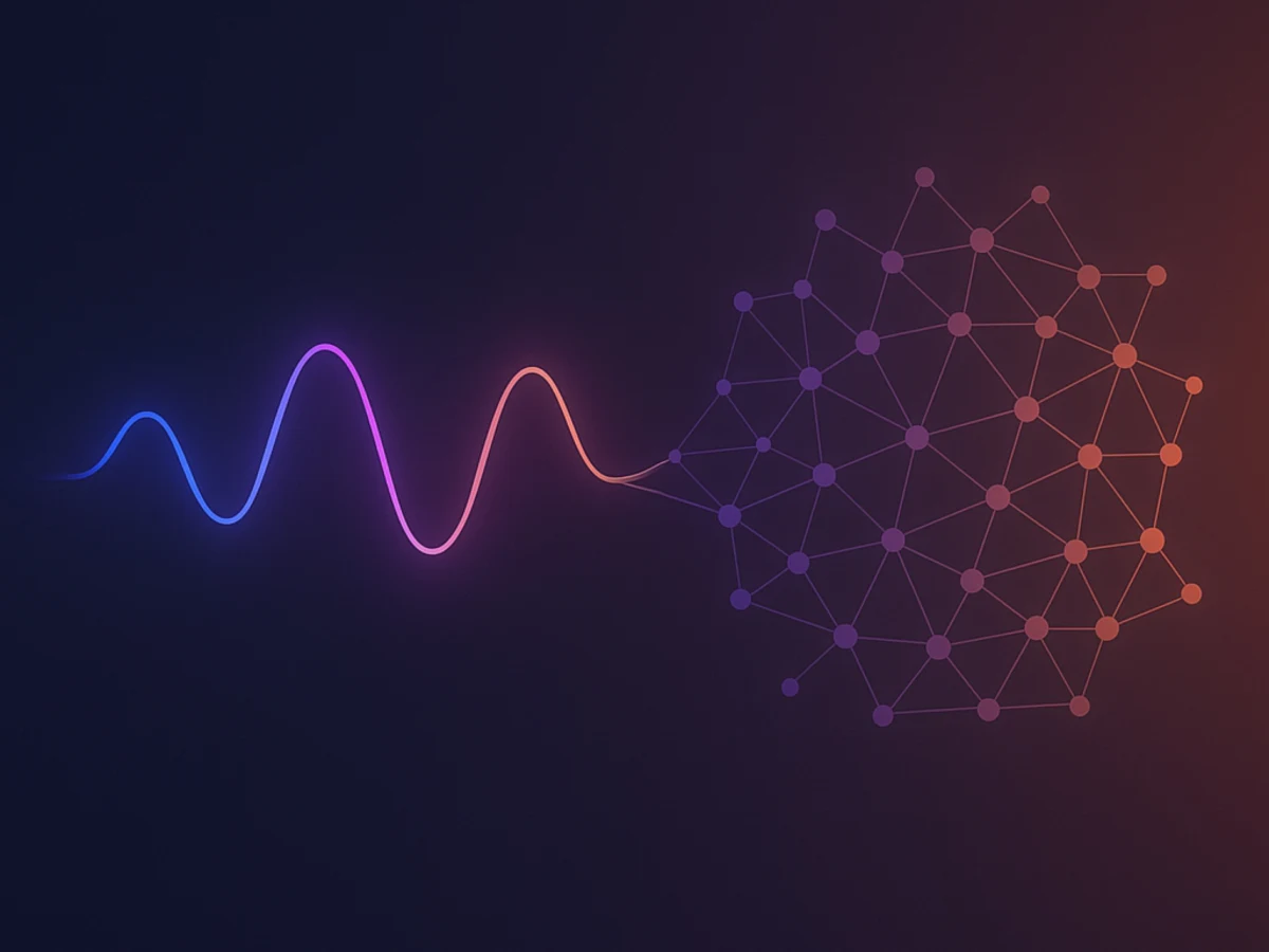 Apple logo beside Siri’s multicolor waveform and a network graphic