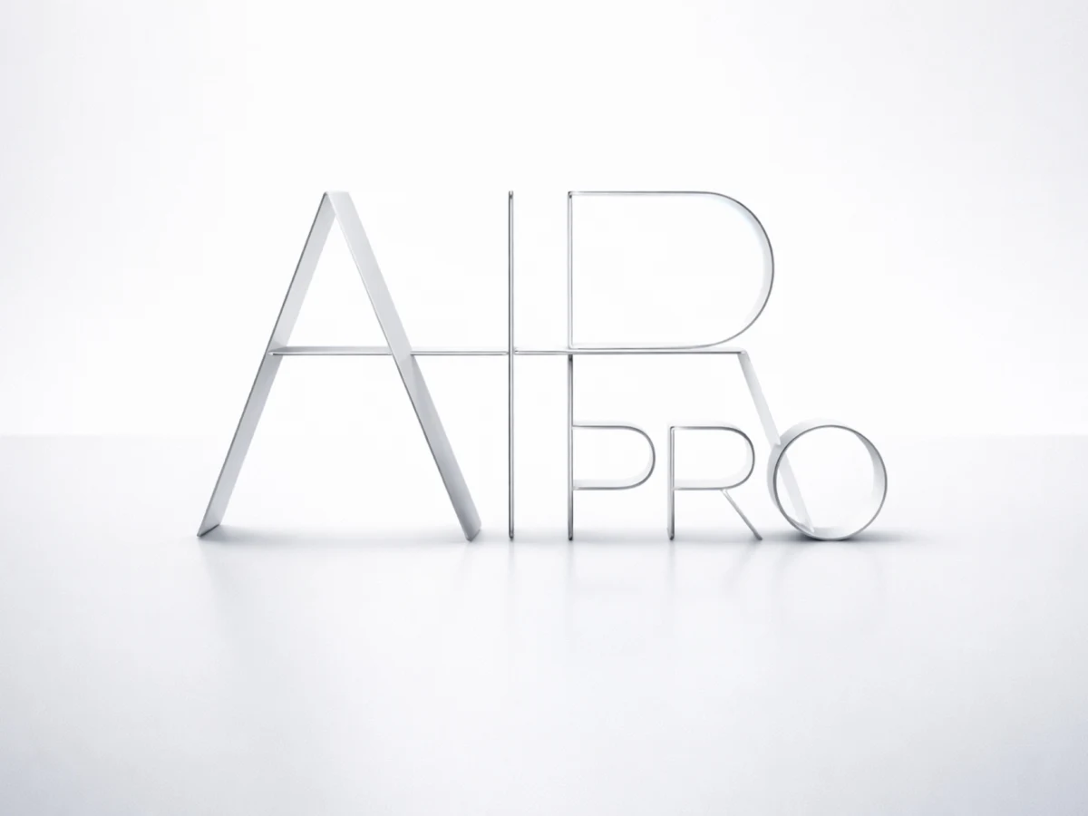 Metallic “Air Pro” wordmark combining the iPad Air and iPad Pro names