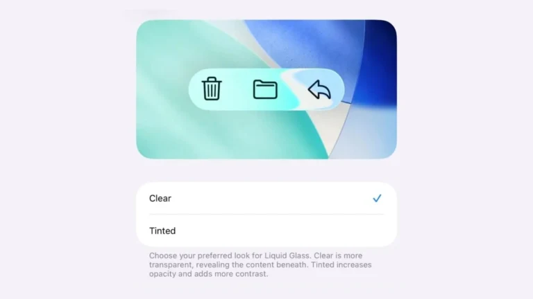 iOS 26.1 settings showing Clear and Tinted Liquid Glass appearance options
