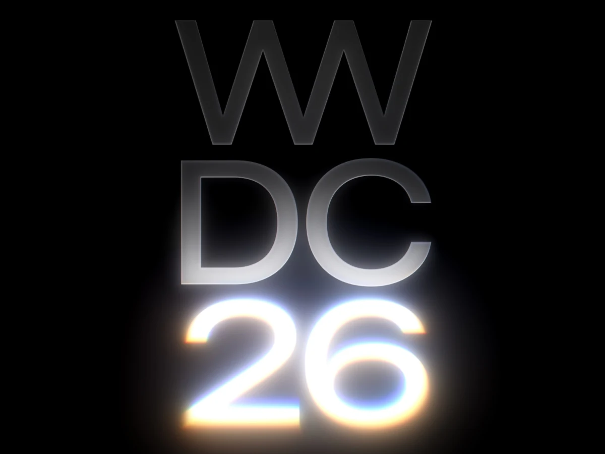 WWDC 26 logo glowing on a black background