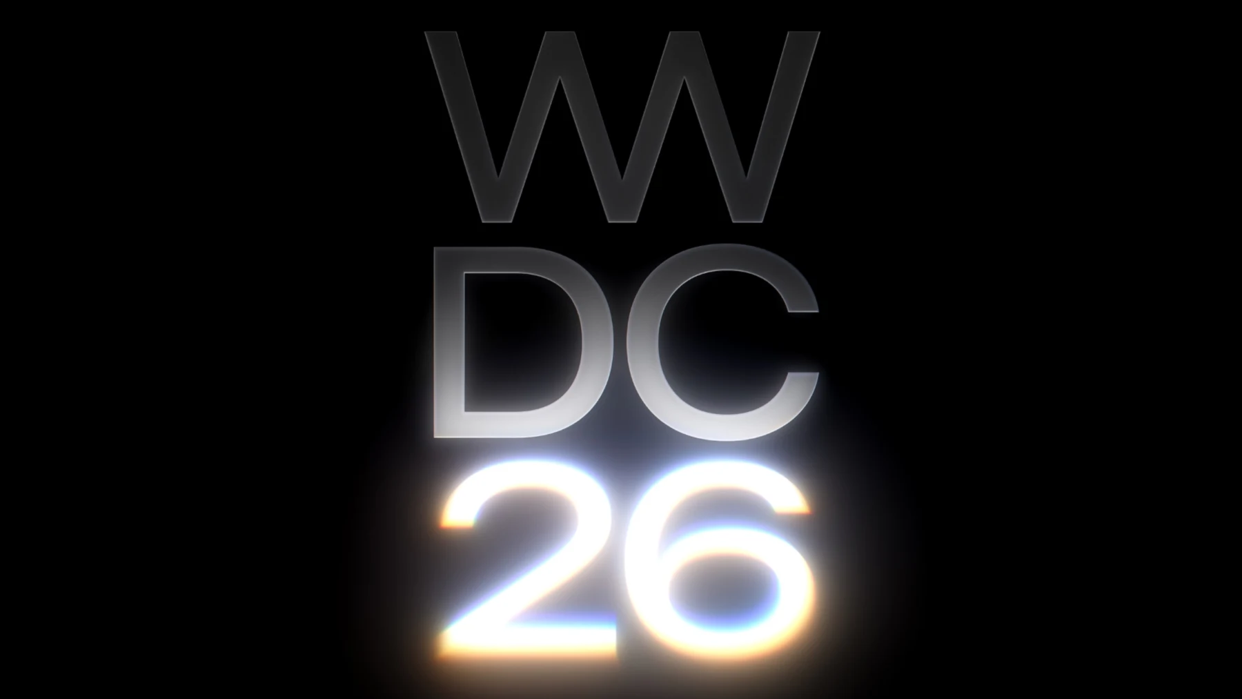 WWDC 26 logo glowing on a black background