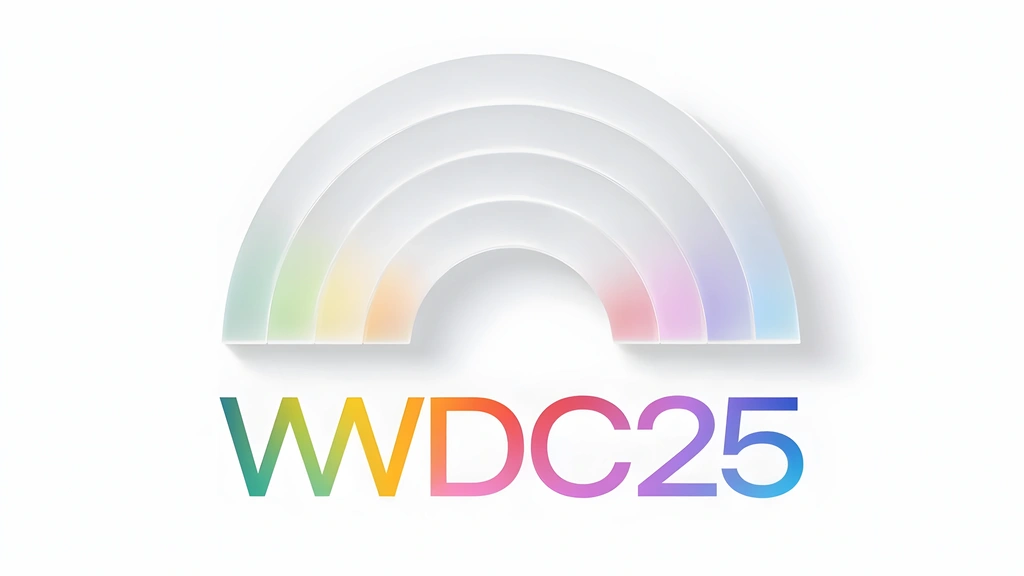 WWDC25 wordmark beneath a translucent rainbow arch