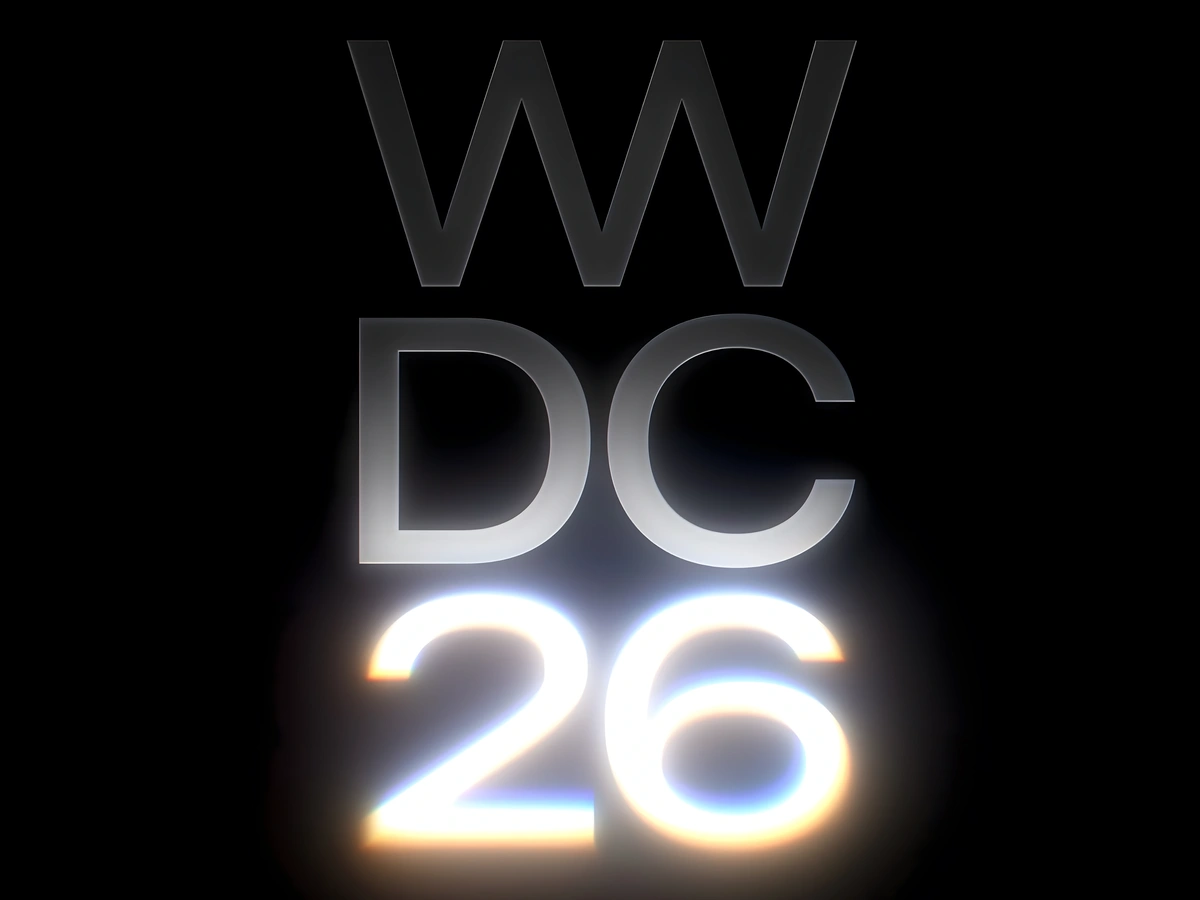 WWDC 26 logo glowing on a black background