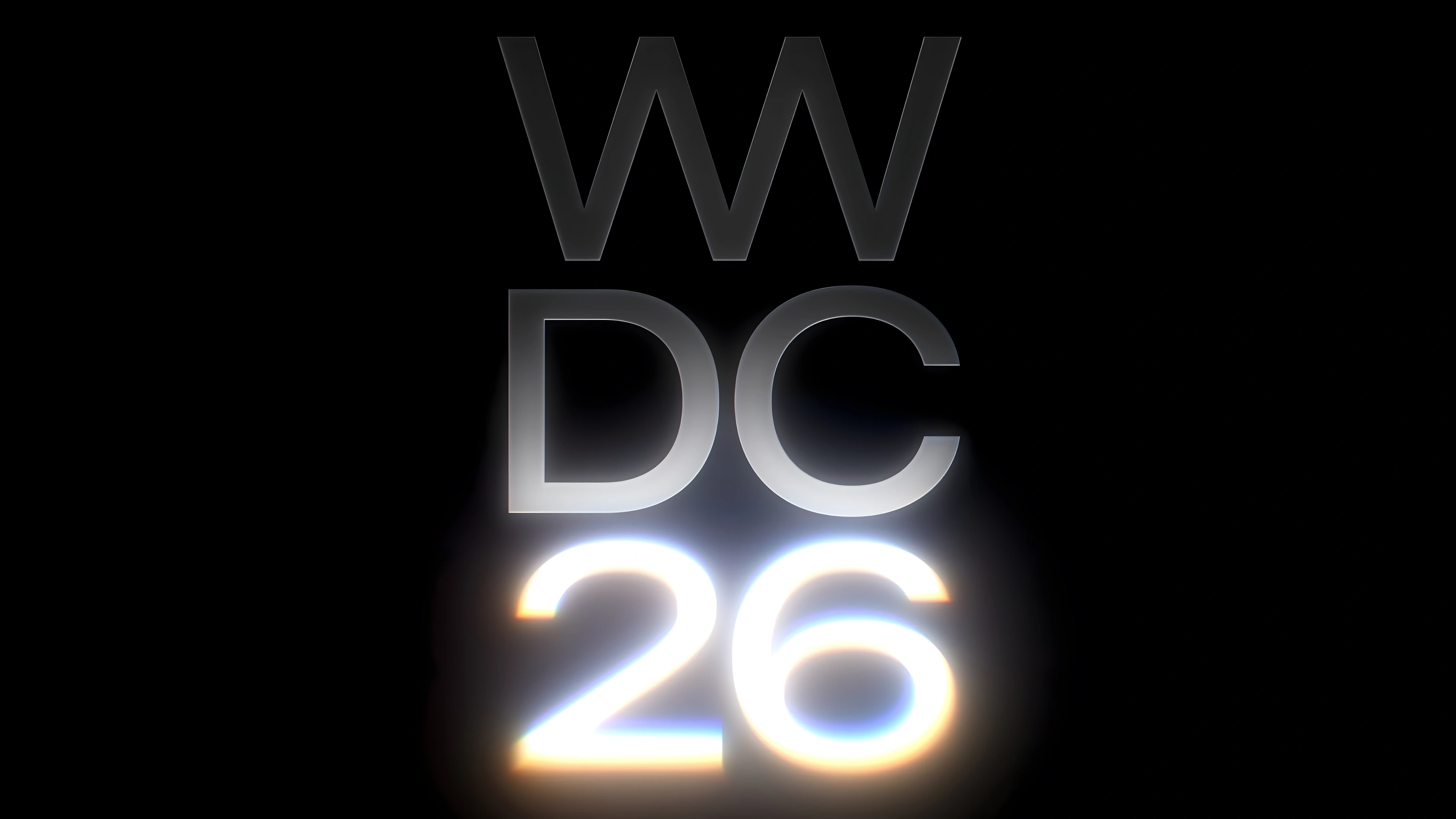 WWDC 26 logo glowing on a black background