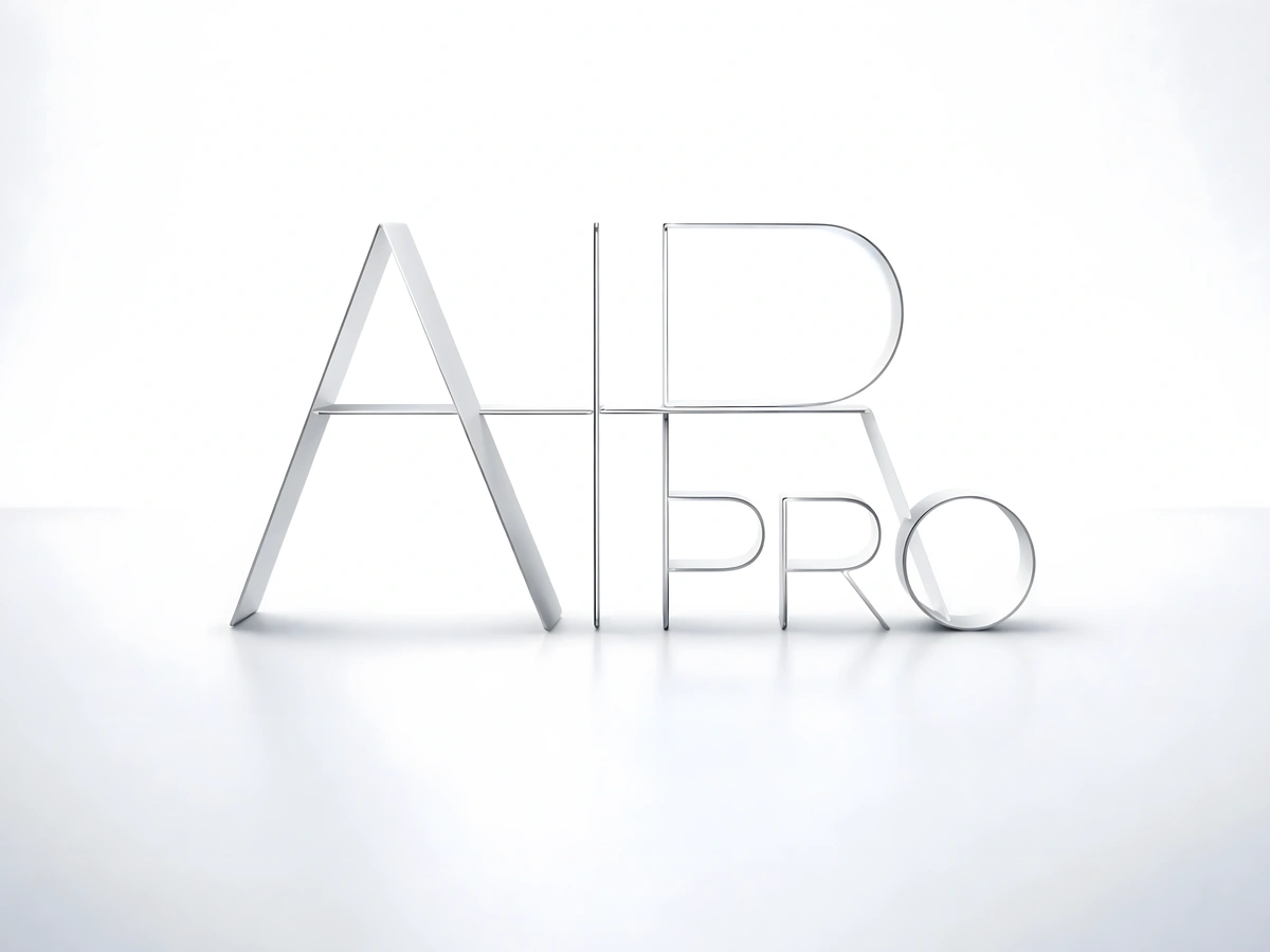 Metallic “Air Pro” wordmark combining the iPad Air and iPad Pro names