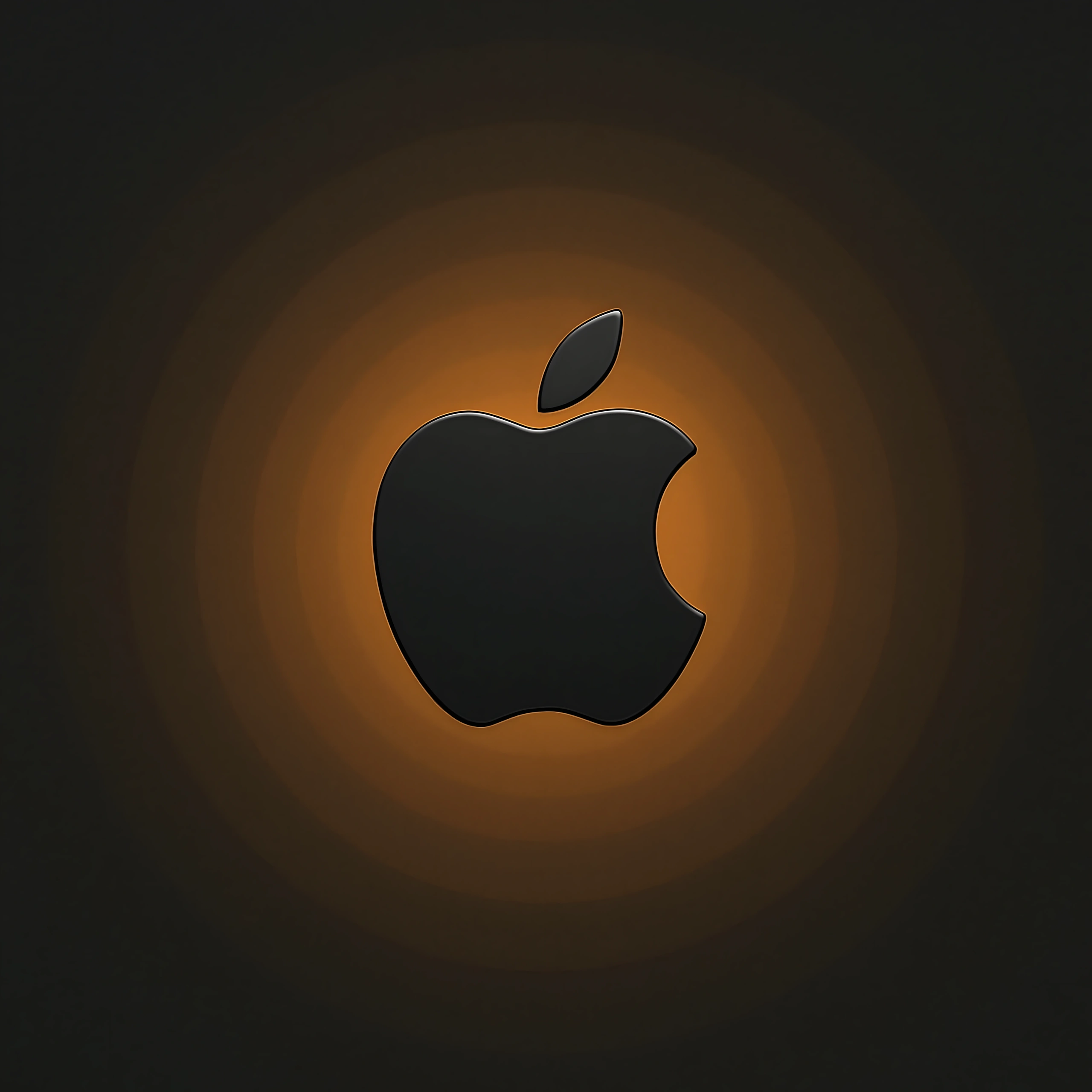 Black Apple logo surrounded by an amber glow