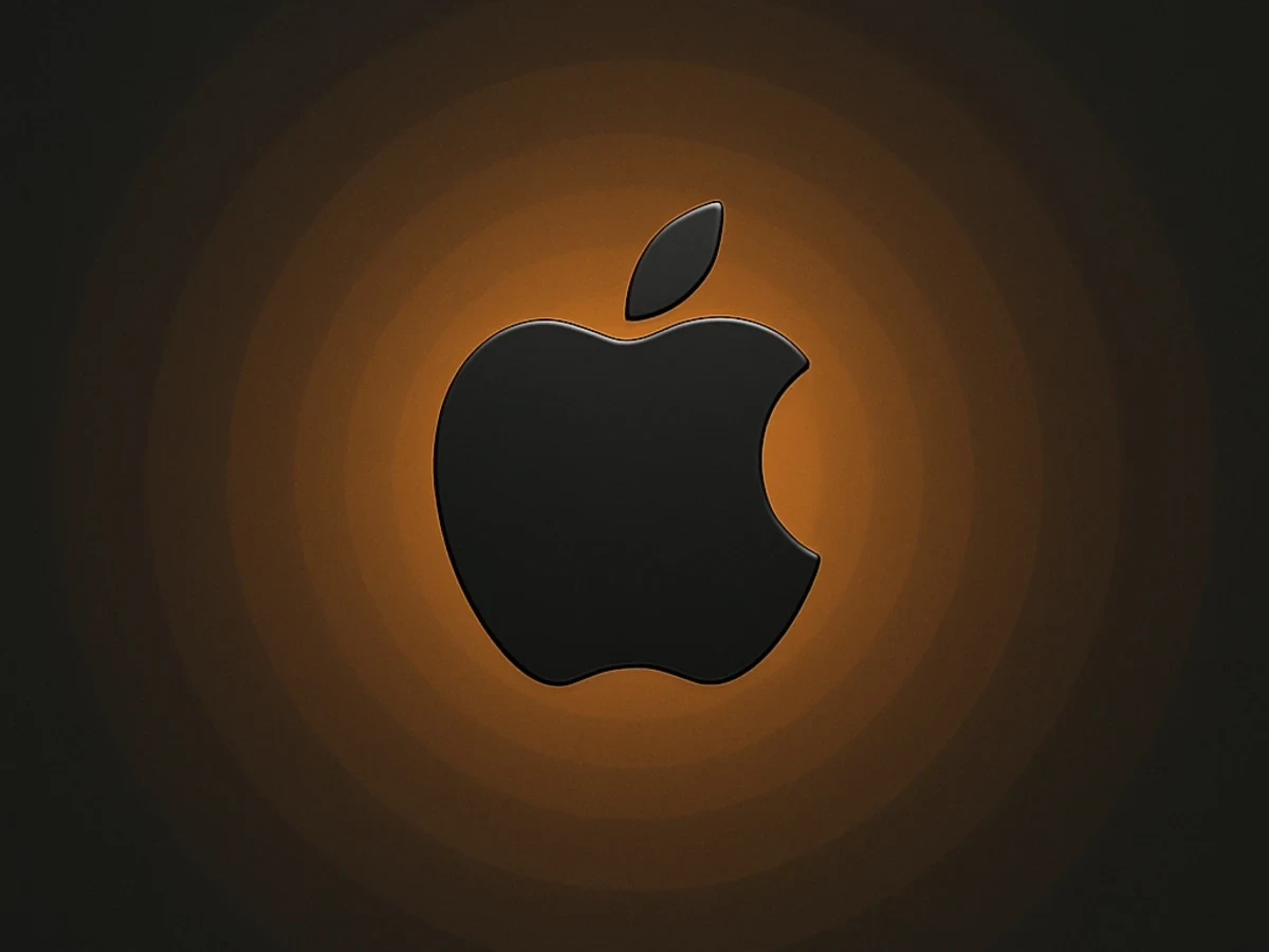 Black Apple logo surrounded by an amber glow