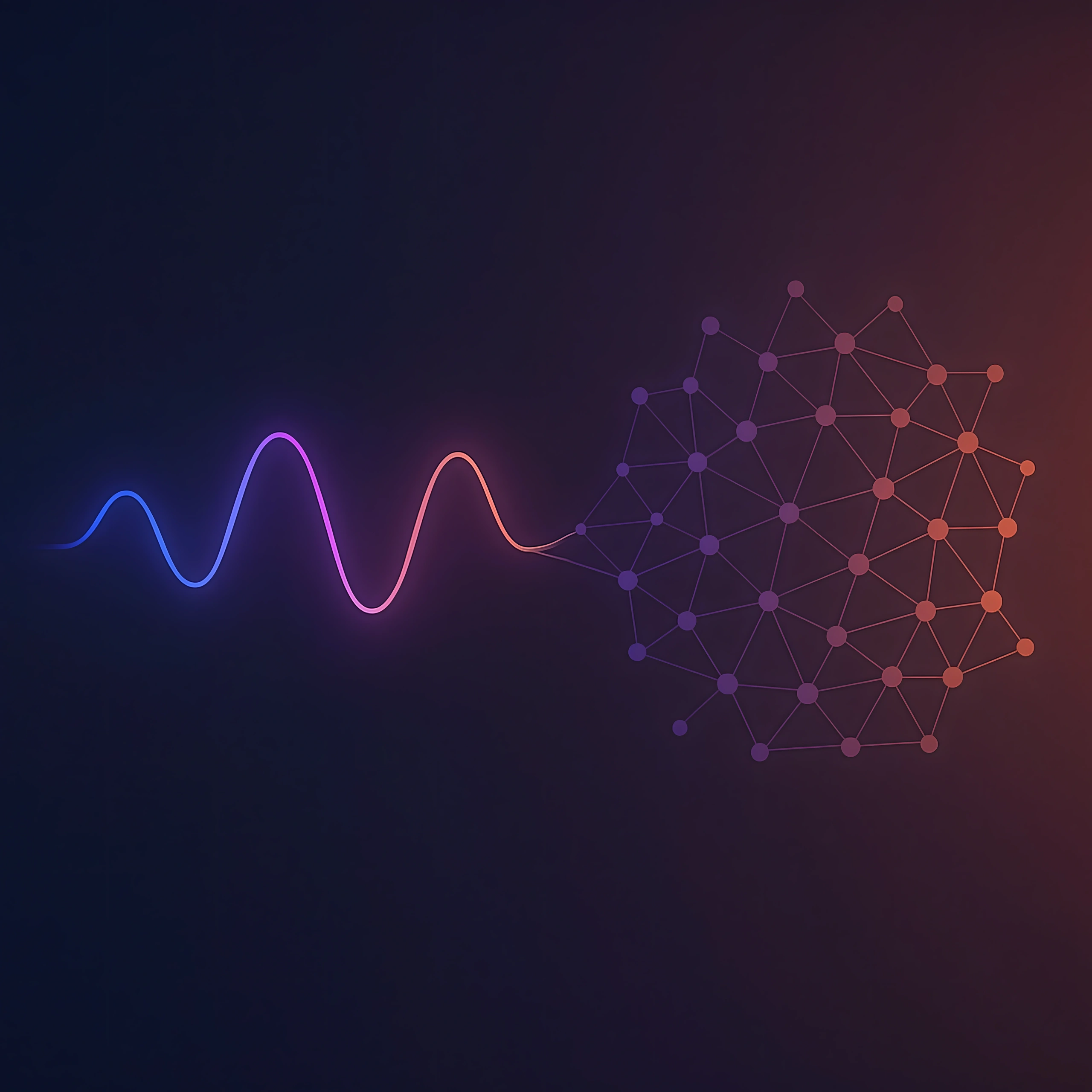 Apple logo beside Siri’s multicolor waveform and a network graphic