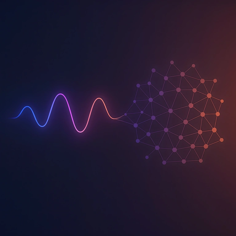 Apple logo beside Siri’s multicolor waveform and a network graphic