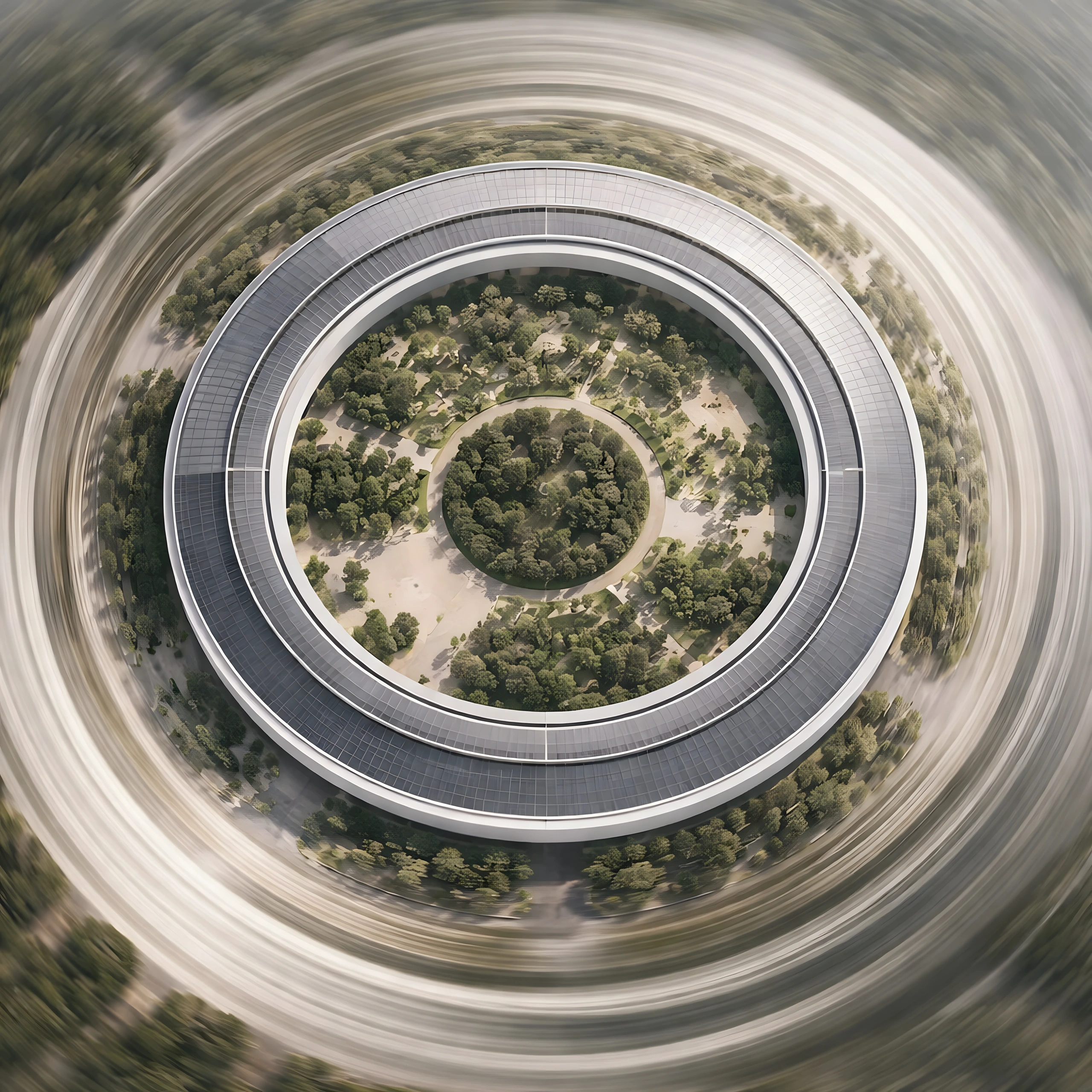 Aerial illustration of Apple Park’s ring-shaped campus