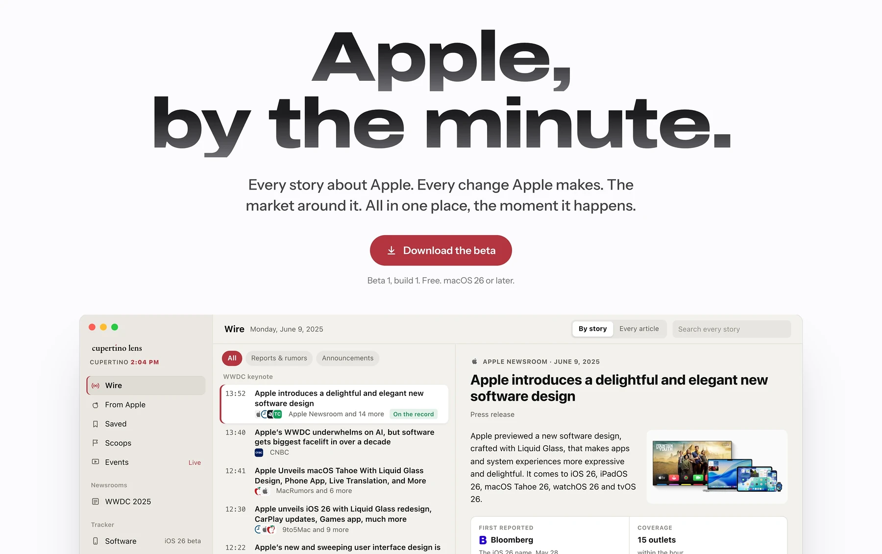 Cupertino Lens for Mac: Apple, by the minute. The Wire window on a Mac.